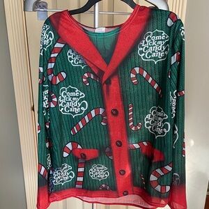 Festive Green and Red Long Sleeve Polyester T-Shirt